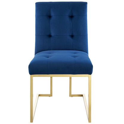 Privy Gold Stainless Steel Performance Velvet Dining Chair, Velvet Fabric Metal Steel, Gold Blue Navy, 18026