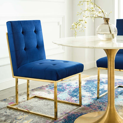 Privy Gold Stainless Steel Performance Velvet Dining Chair, Velvet Fabric Metal Steel, Gold Blue Navy, 18026