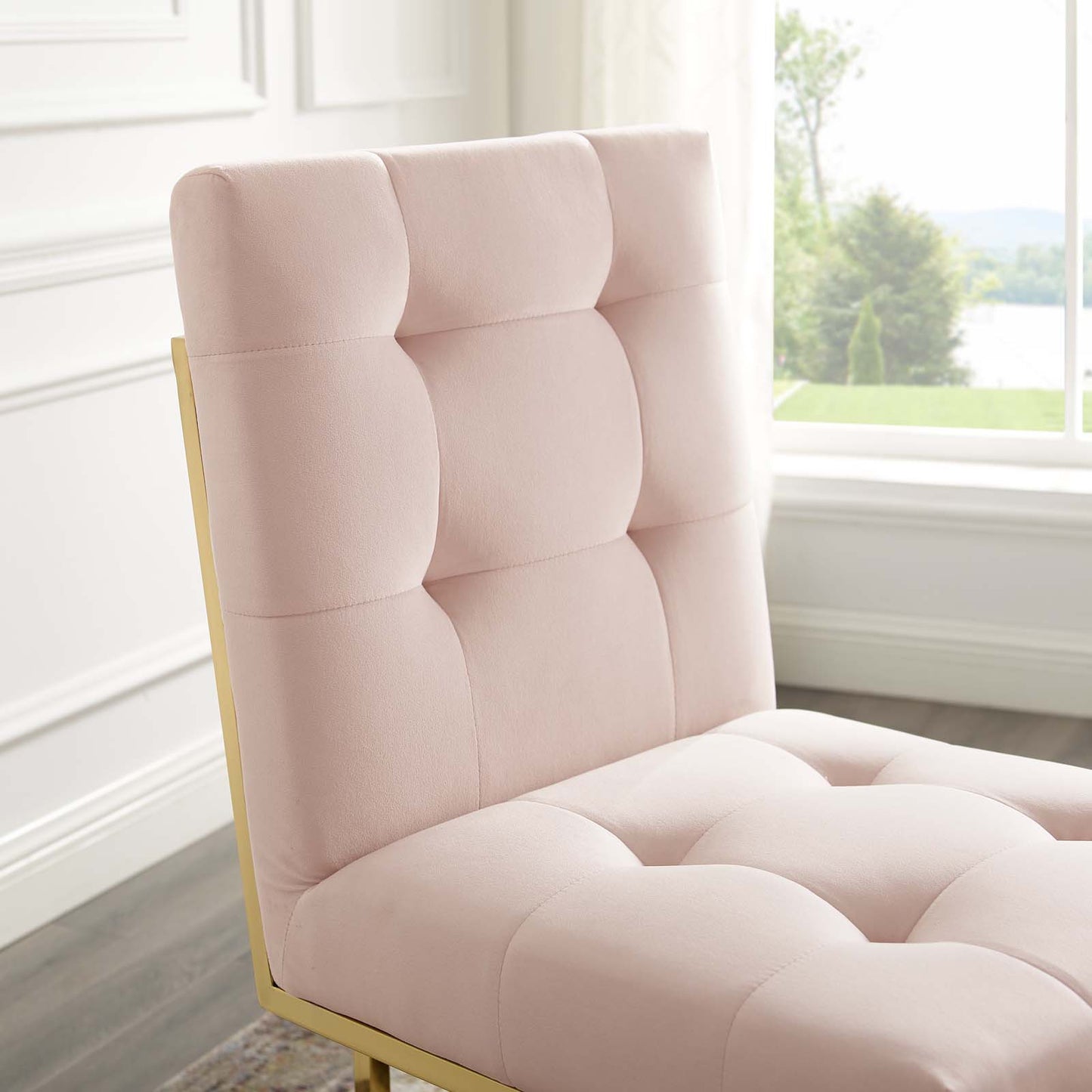 Privy Gold Stainless Steel Performance Velvet Dining Chair, Velvet, Metal Steel, Gold Pink, 18343
