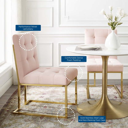 Privy Gold Stainless Steel Performance Velvet Dining Chair, Velvet, Metal Steel, Gold Pink, 18343