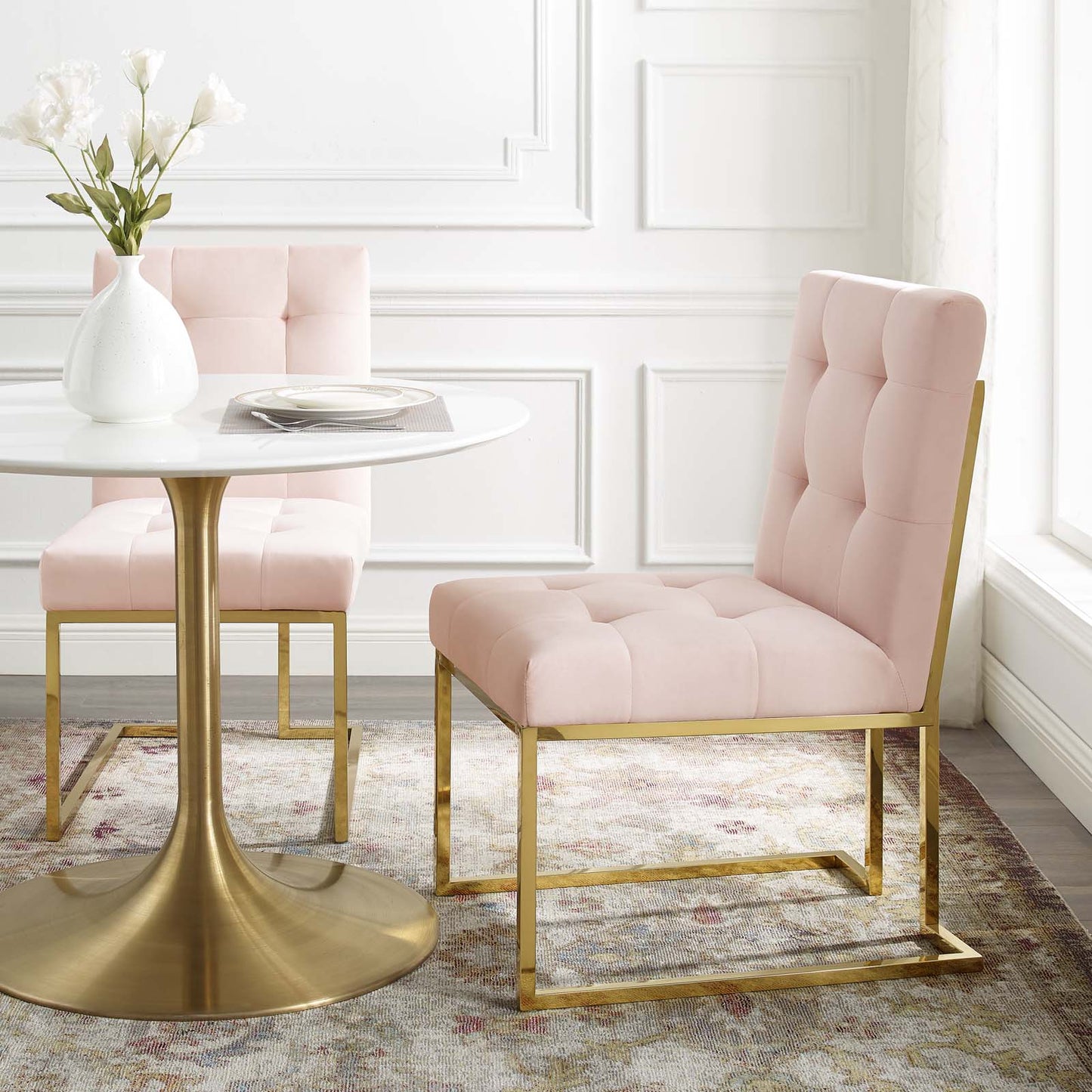 Privy Gold Stainless Steel Performance Velvet Dining Chair, Velvet, Metal Steel, Gold Pink, 18343