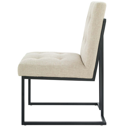 Privy Black Stainless Steel Upholstered Fabric Dining Chair, Fabric Metal Steel, Black Beige, 18027