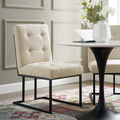 Privy Black Stainless Steel Upholstered Fabric Dining Chair, Fabric Metal Steel, Black Beige, 18027