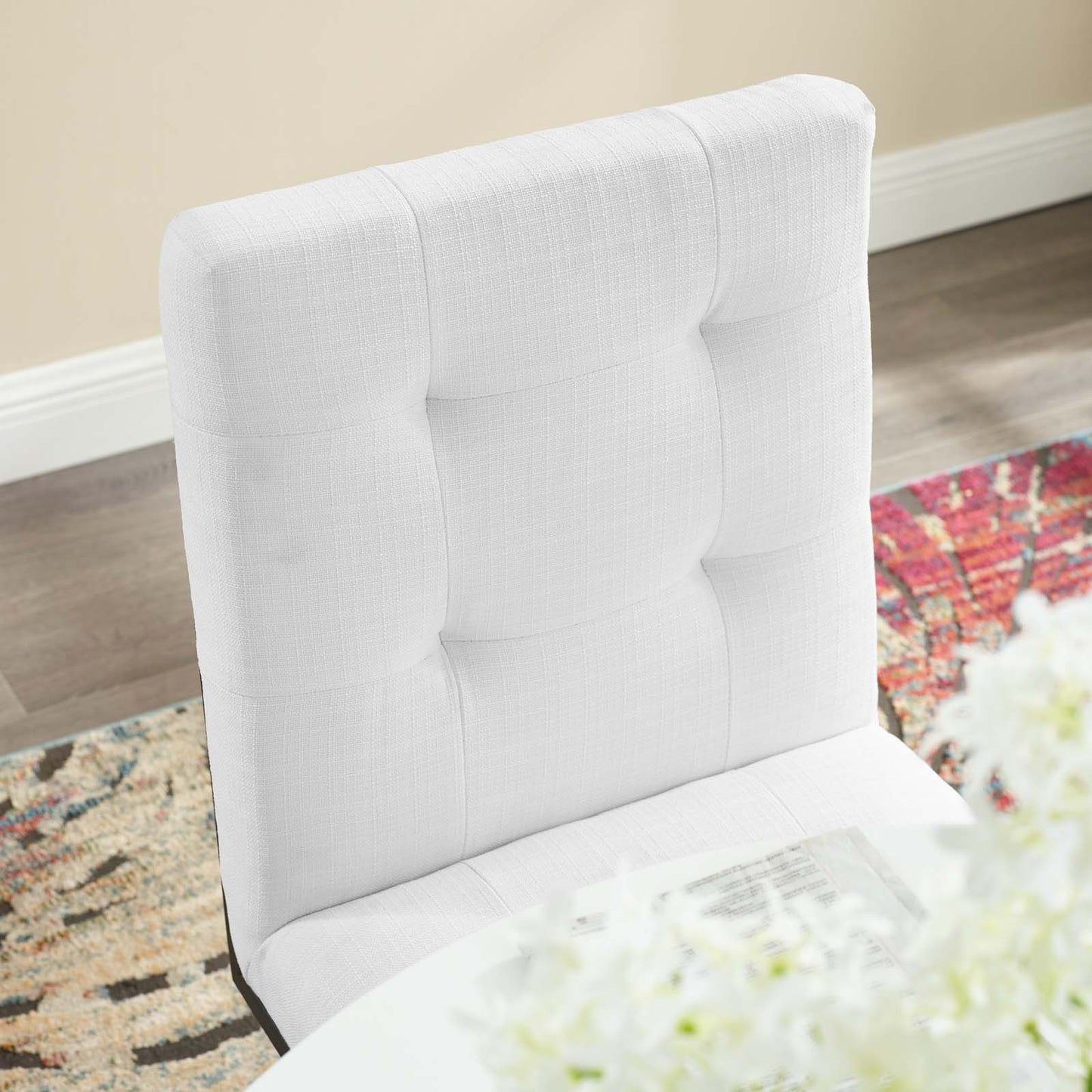 Privy Black Stainless Steel Upholstered Fabric Dining Chair, Fabric Metal Steel, Black White, 18029