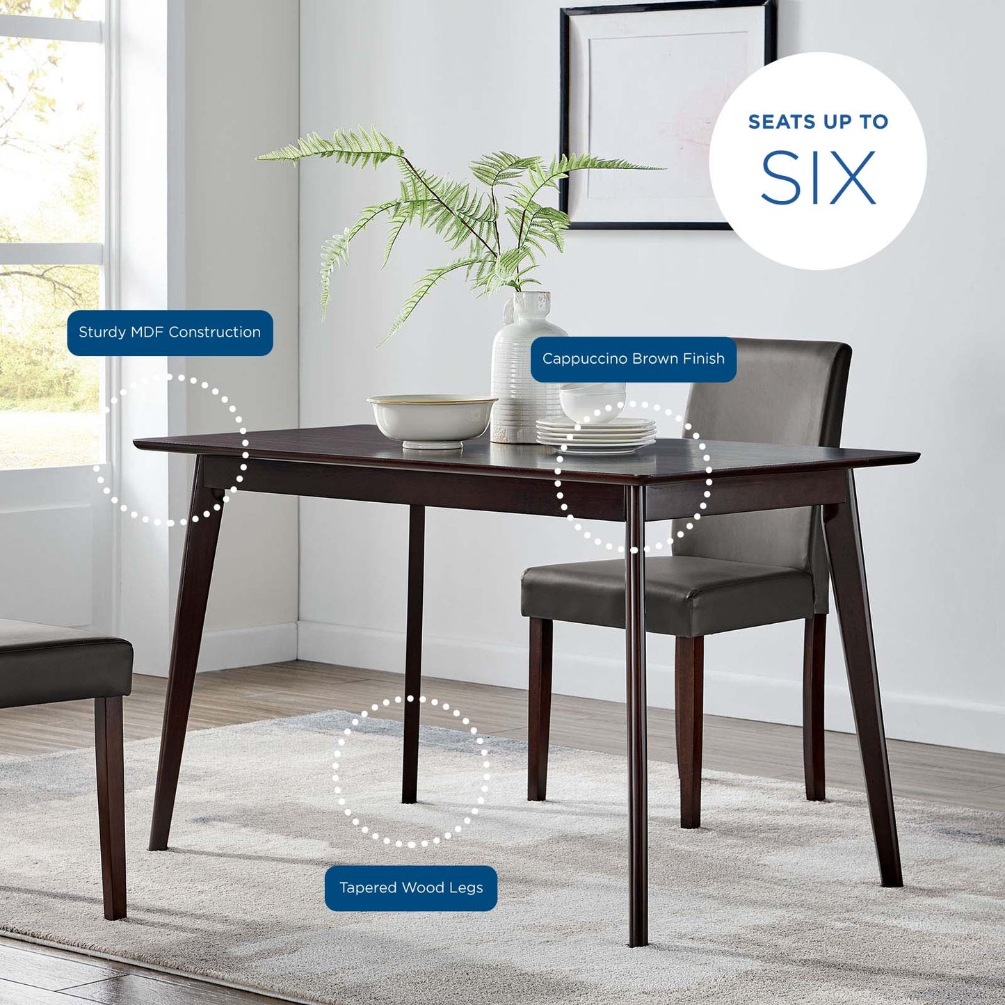 Oracle 47" Rectangle Dining Table, Wood, Drak Brown, 18344