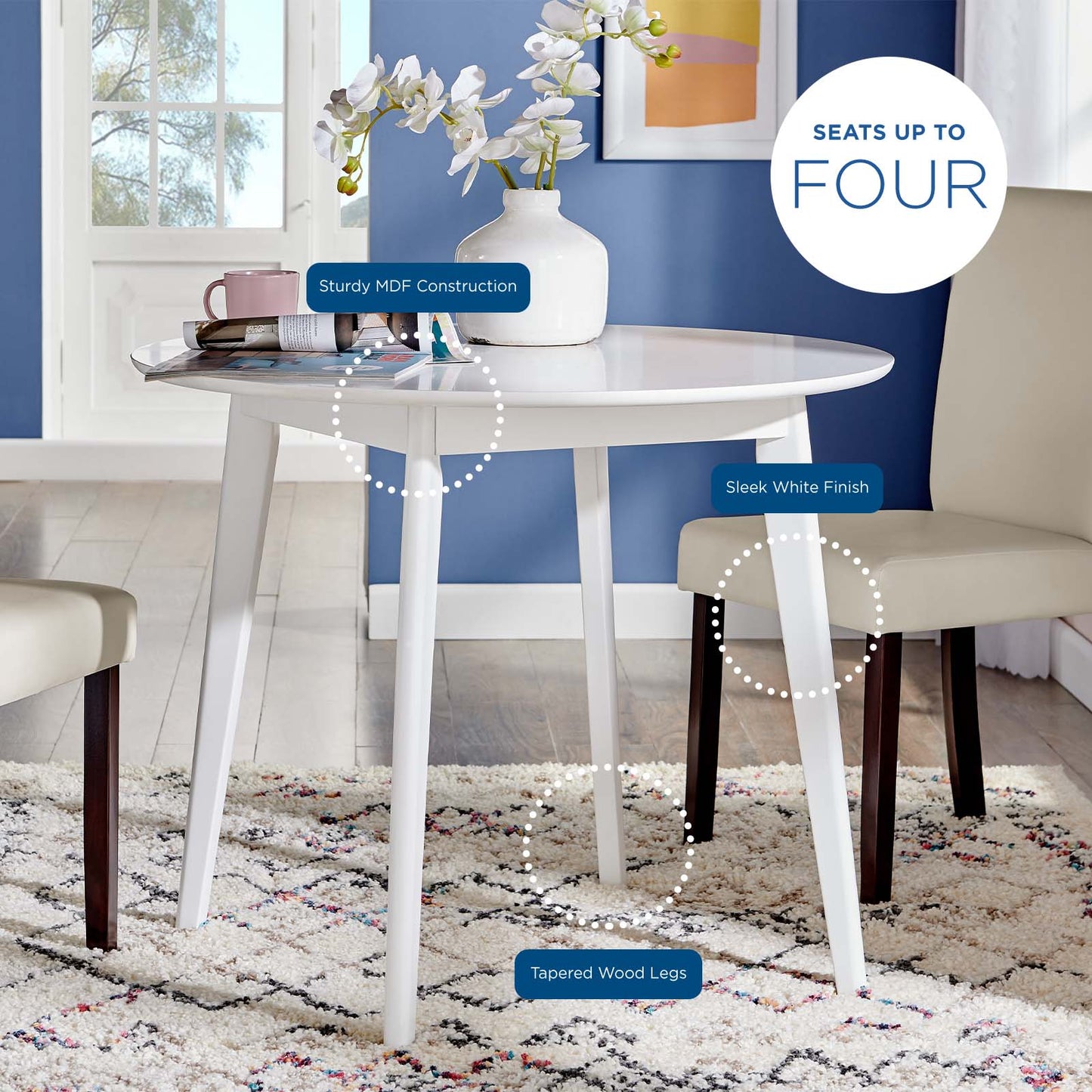 Vision 35" Round Dining Table, Wood, White, 18348