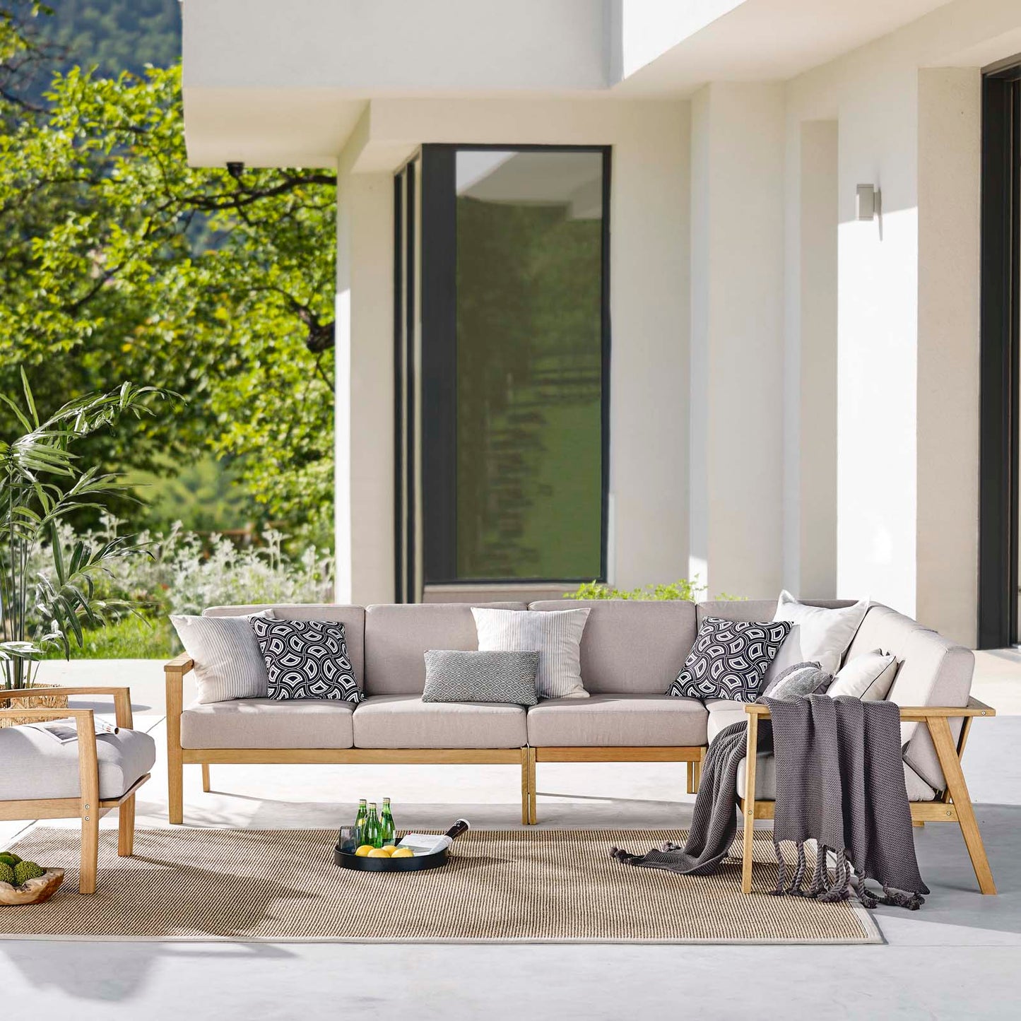 Sedona 4 Piece Outdoor Patio Eucalyptus Wood Sectional, Wood, Brown Natural Taupe Gray, 18354