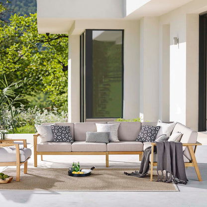 Sedona 4 Piece Outdoor Patio Eucalyptus Wood Sectional, Wood, Brown Natural Taupe Gray, 18354