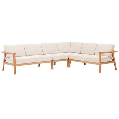 Sedona 4 Piece Outdoor Patio Eucalyptus Wood Sectional, Wood, Brown Natural Taupe Gray, 18354