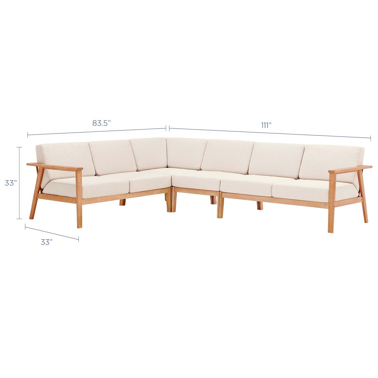 Sedona 4 Piece Outdoor Patio Eucalyptus Wood Sectional, Wood, Brown Natural Taupe Gray, 18354