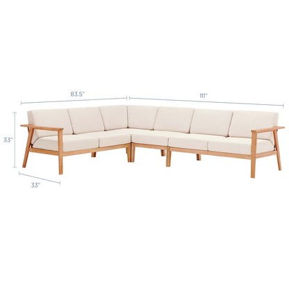 Sedona 4 Piece Outdoor Patio Eucalyptus Wood Sectional, Wood, Brown Natural Taupe Gray, 18354