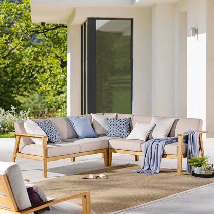Sedona 3 Piece Outdoor Patio Eucalyptus Wood Sectional, Wood, Brown Natural Taupe Gray, 18355