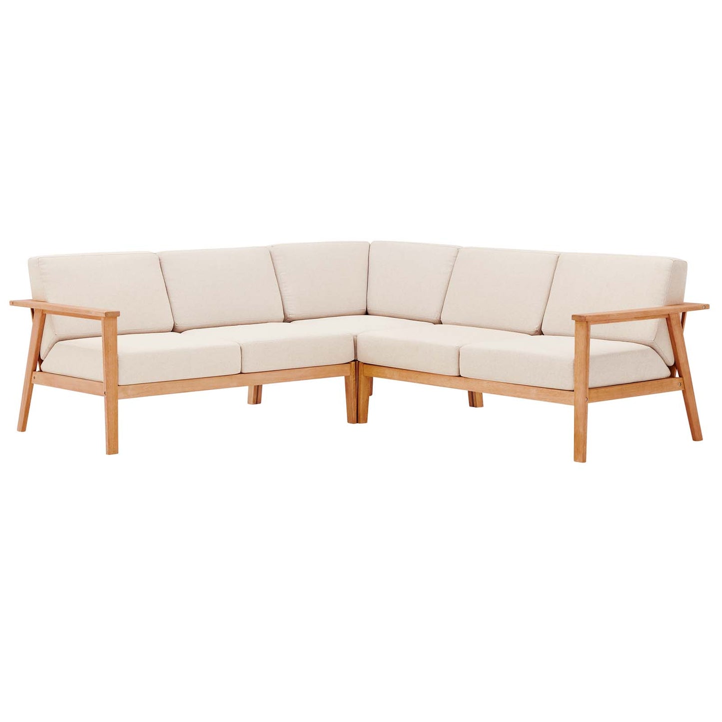 Sedona 3 Piece Outdoor Patio Eucalyptus Wood Sectional, Wood, Brown Natural Taupe Gray, 18355