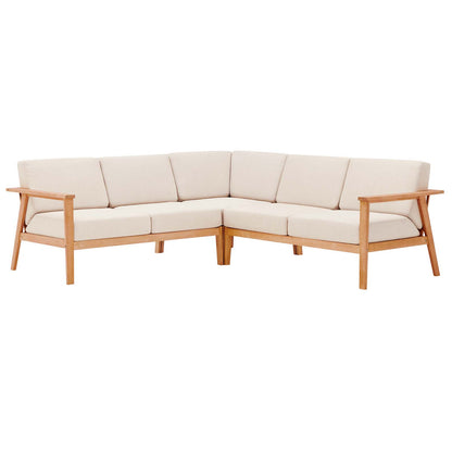 Sedona 3 Piece Outdoor Patio Eucalyptus Wood Sectional, Wood, Brown Natural Taupe Gray, 18355