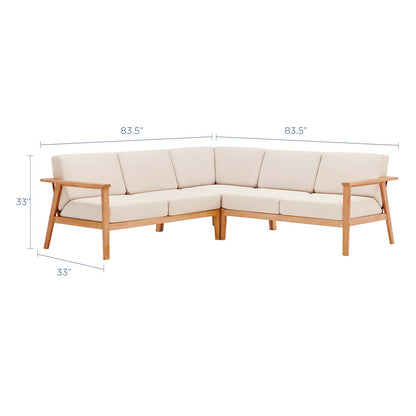 Sedona 3 Piece Outdoor Patio Eucalyptus Wood Sectional, Wood, Brown Natural Taupe Gray, 18355
