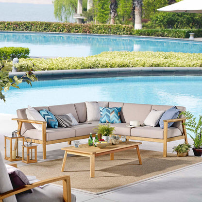 Sedona 4 Piece Outdoor Patio Eucalyptus Wood Sectional, Wood, Brown Natural Taupe Gray, 18356