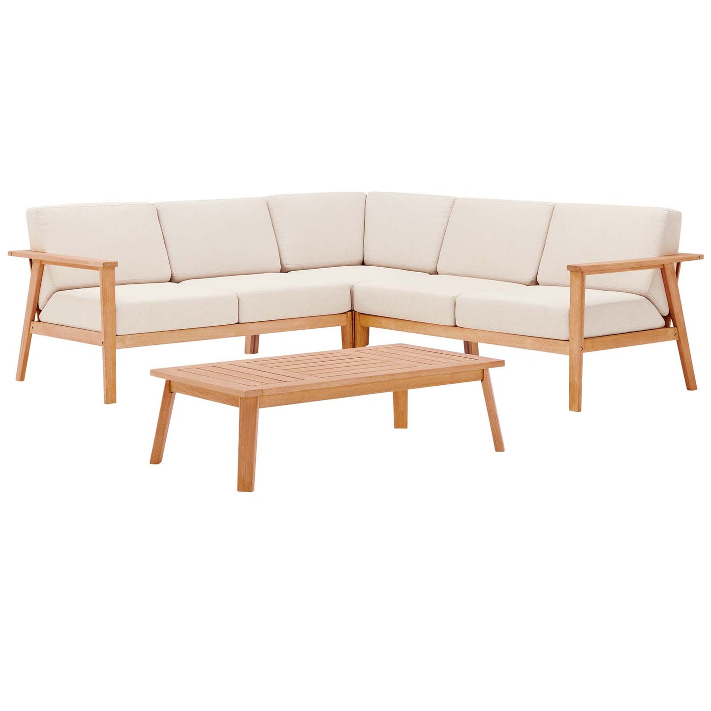 Sedona 4 Piece Outdoor Patio Eucalyptus Wood Sectional, Wood, Brown Natural Taupe Gray, 18356