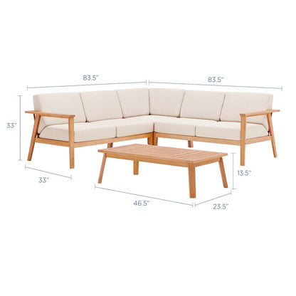 Sedona 4 Piece Outdoor Patio Eucalyptus Wood Sectional, Wood, Brown Natural Taupe Gray, 18356