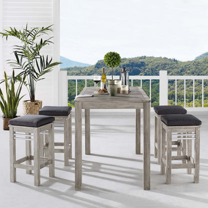 Wiscasset 5 Piece Outdoor Patio Acacia Wood Bar Set, Wood, Light Grey Gray, 18357