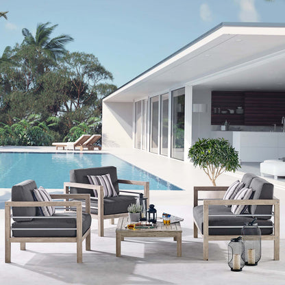 Wiscasset 4 Piece Outdoor Patio Acacia Wood Set, Wood, Light Grey Gray, 18358