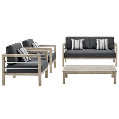 Wiscasset 4 Piece Outdoor Patio Acacia Wood Set, Wood, Light Grey Gray, 18358