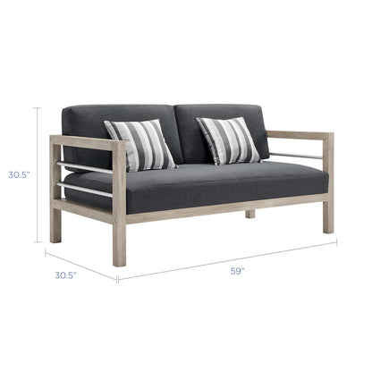 Wiscasset 4 Piece Outdoor Patio Acacia Wood Set, Wood, Light Grey Gray, 18358