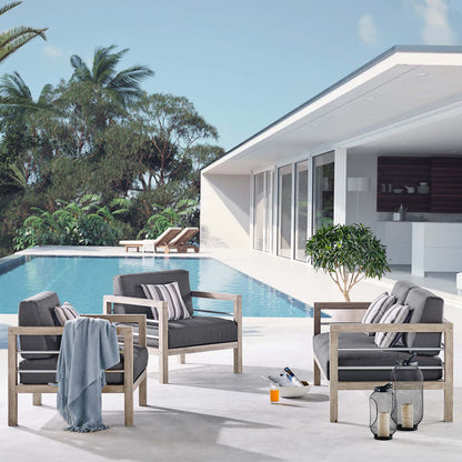 Wiscasset 3 Piece Outdoor Patio Acacia Wood Set, Wood, Light Grey Gray, 18359