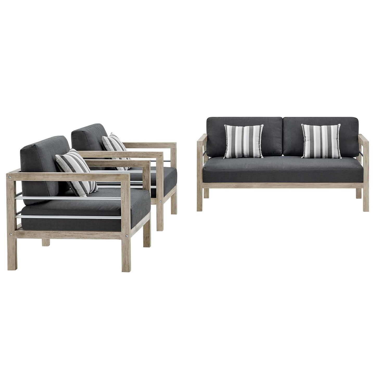 Wiscasset 3 Piece Outdoor Patio Acacia Wood Set, Wood, Light Grey Gray, 18359