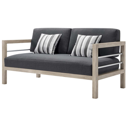 Wiscasset 3 Piece Outdoor Patio Acacia Wood Set, Wood, Light Grey Gray, 18359