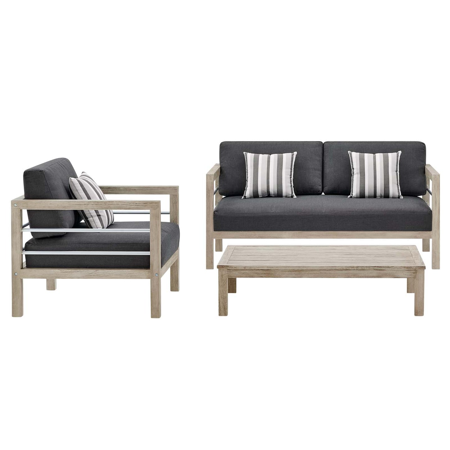Wiscasset 3 Piece Outdoor Patio Acacia Wood Set, Wood, Light Grey Gray, 18360
