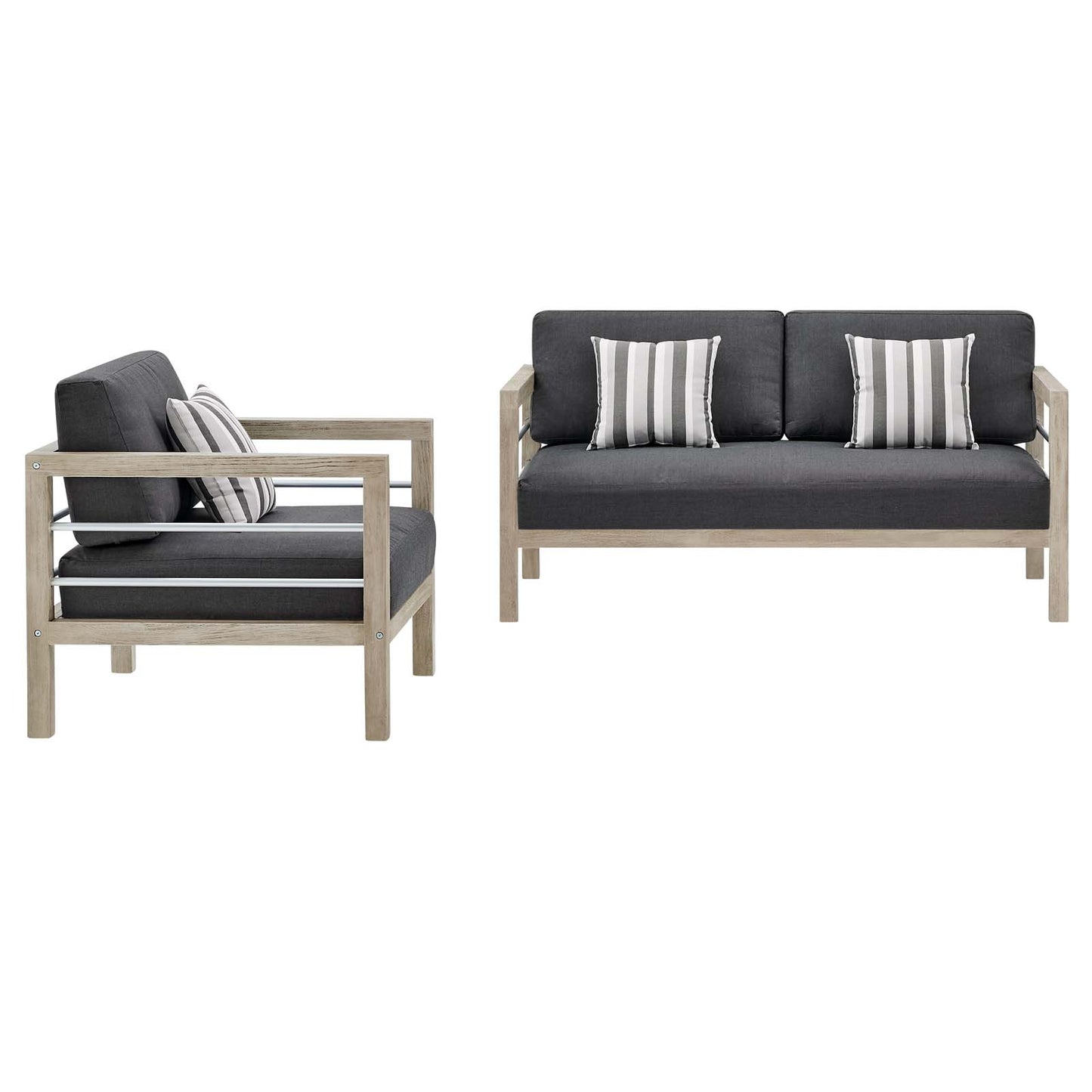 Wiscasset Outdoor Patio Acacia Wood Loveseat and Armchair Set, Wood, Light Grey Gray, 18361