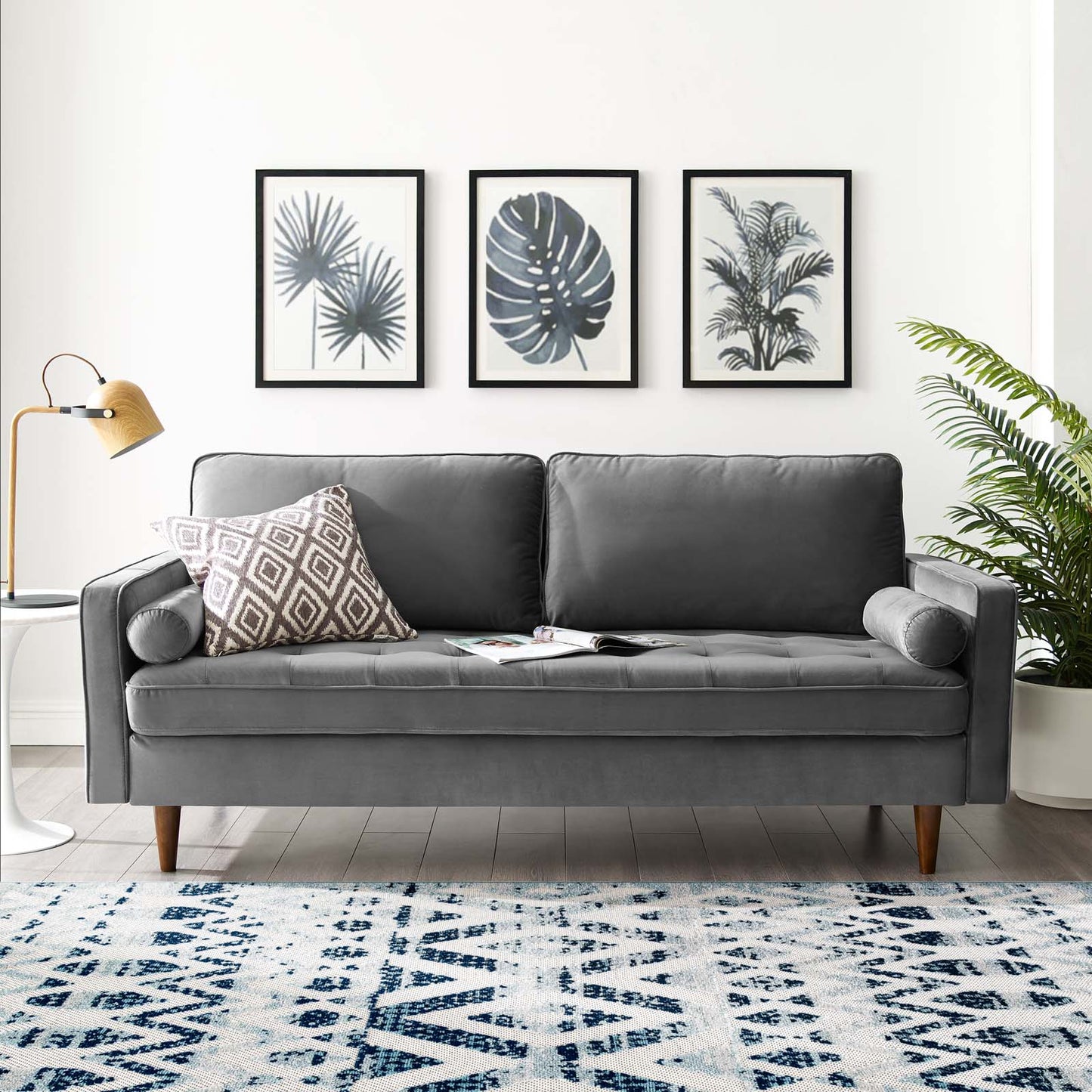 Valour Performance Velvet Sofa, Velvet Fabric, Grey Gray, 18081