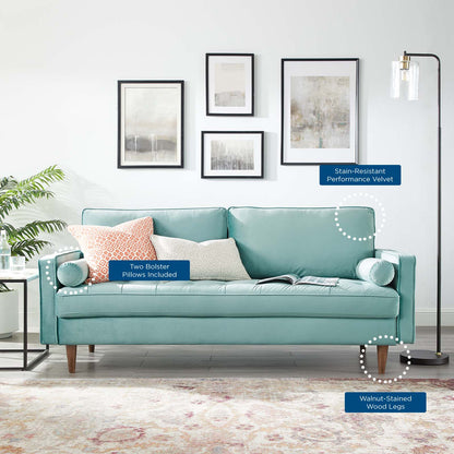 Valour Performance Velvet Sofa, Velvet, Blue, 18364