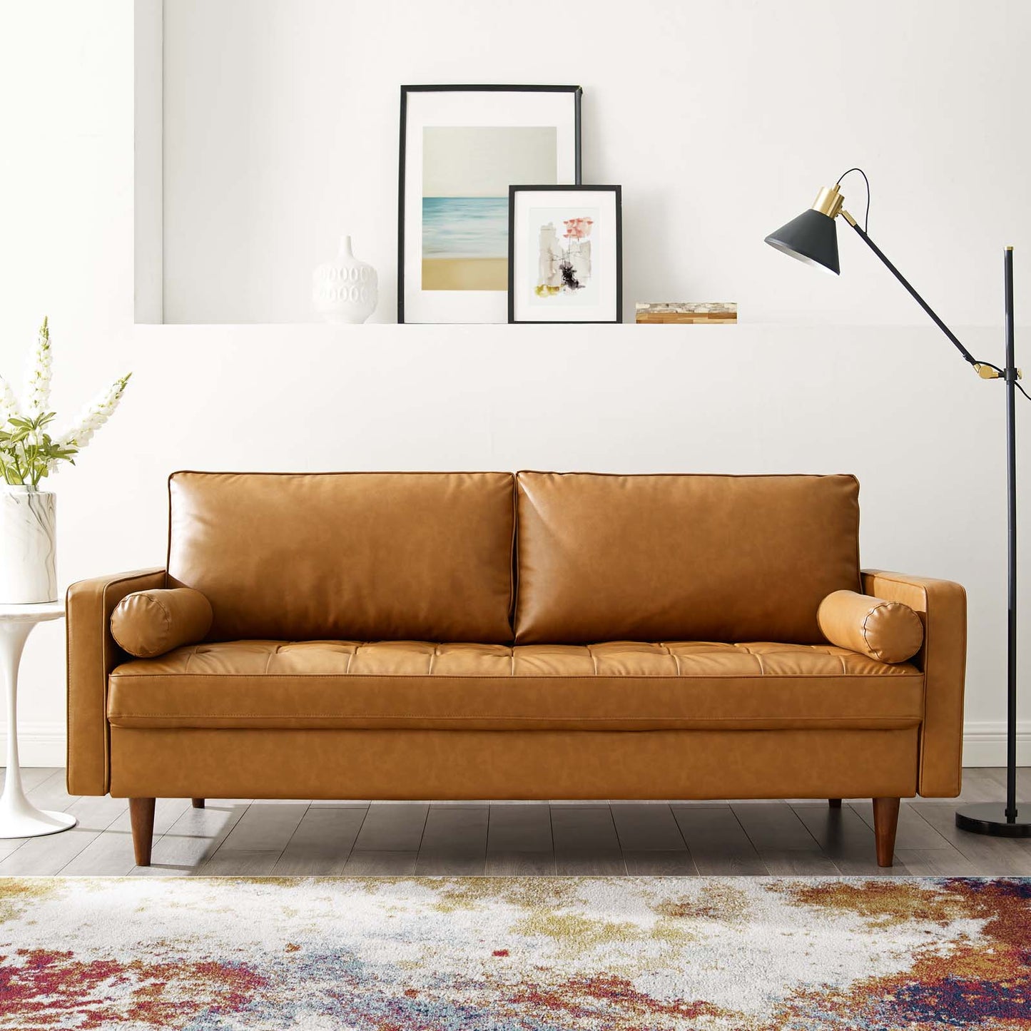 Valour Upholstered Faux Leather Sofa, Faux Leather, Tan Brown, 18083