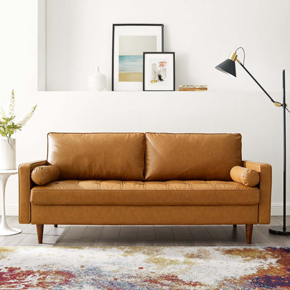 Valour Upholstered Faux Leather Sofa, Faux Leather, Tan Brown, 18083