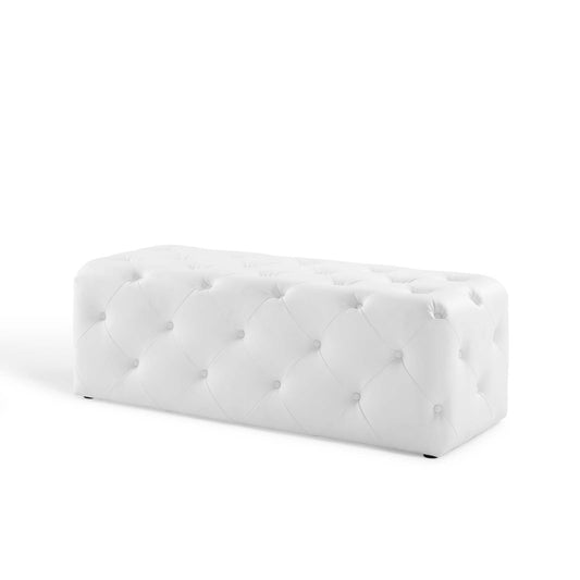 Amour 48" Tufted Button Entryway Faux Leather Bench, Faux Leather, White, 18369
