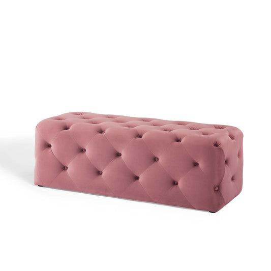 Amour 48" Tufted Button Entryway Performance Velvet Bench, Velvet, Pink, 18370