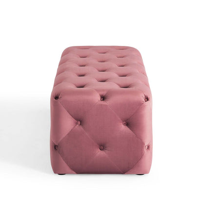 Amour 48" Tufted Button Entryway Performance Velvet Bench, Velvet, Pink, 18370