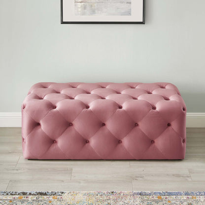 Amour 48" Tufted Button Entryway Performance Velvet Bench, Velvet, Pink, 18370