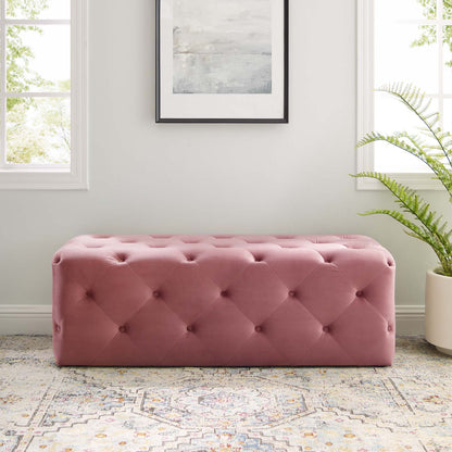 Amour 48" Tufted Button Entryway Performance Velvet Bench, Velvet, Pink, 18370