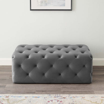 Amour 48" Tufted Button Entryway Performance Velvet Bench, Velvet, Grey Gray, 18371