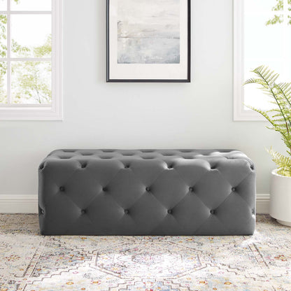 Amour 48" Tufted Button Entryway Performance Velvet Bench, Velvet, Grey Gray, 18371