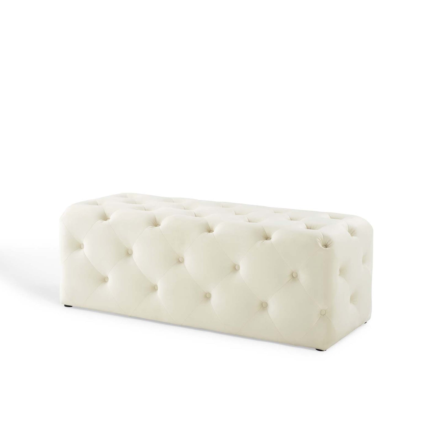 Amour 48" Tufted Button Entryway Performance Velvet Bench, Velvet, Ivory White, 18372