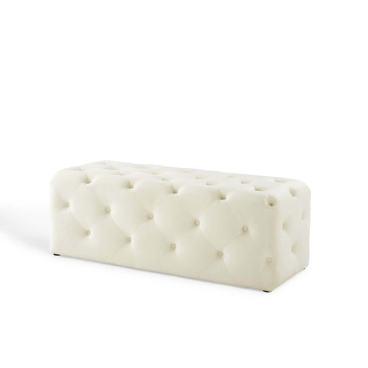 Amour 48" Tufted Button Entryway Performance Velvet Bench, Velvet, Ivory White, 18372