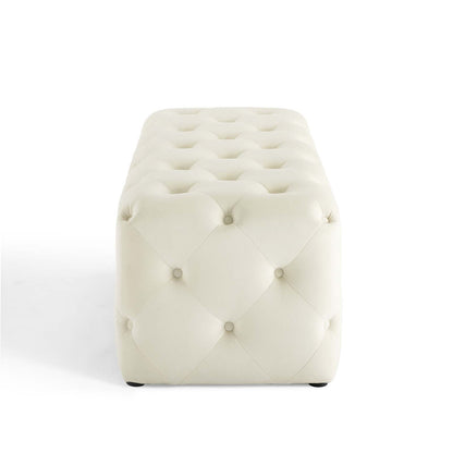 Amour 48" Tufted Button Entryway Performance Velvet Bench, Velvet, Ivory White, 18372