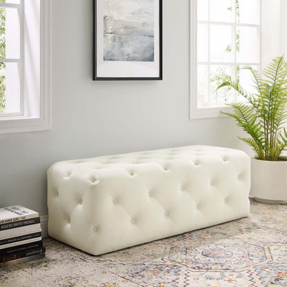 Amour 48" Tufted Button Entryway Performance Velvet Bench, Velvet, Ivory White, 18372