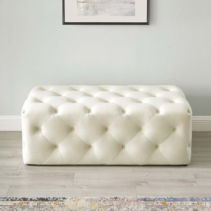 Amour 48" Tufted Button Entryway Performance Velvet Bench, Velvet, Ivory White, 18372
