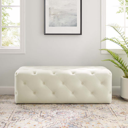 Amour 48" Tufted Button Entryway Performance Velvet Bench, Velvet, Ivory White, 18372