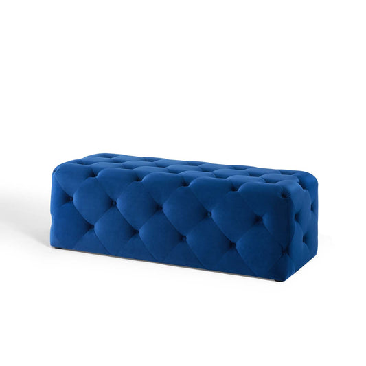 Amour 48" Tufted Button Entryway Performance Velvet Bench, Velvet, Blue Navy, 18373