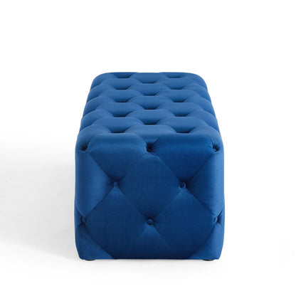 Amour 48" Tufted Button Entryway Performance Velvet Bench, Velvet, Blue Navy, 18373